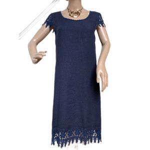 Martina Innocenti navy linen dress with lace detail, NWT, XS
